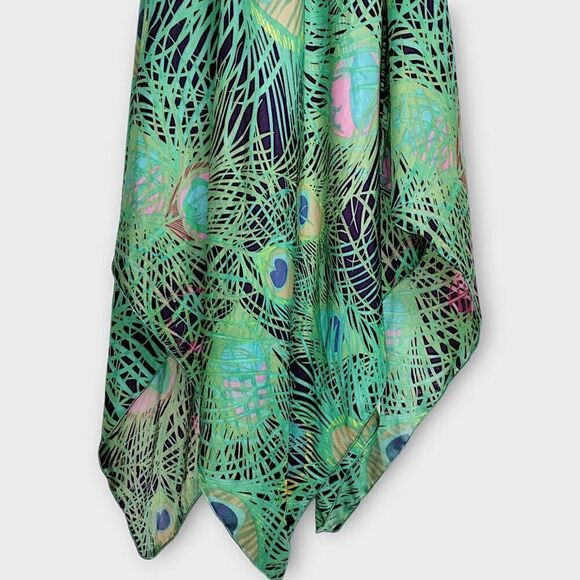 Tunic Womens Dress Sz Large Green Blue Peacock Silk Layers Caftan Boho Swiftie - Picture 9 of 16